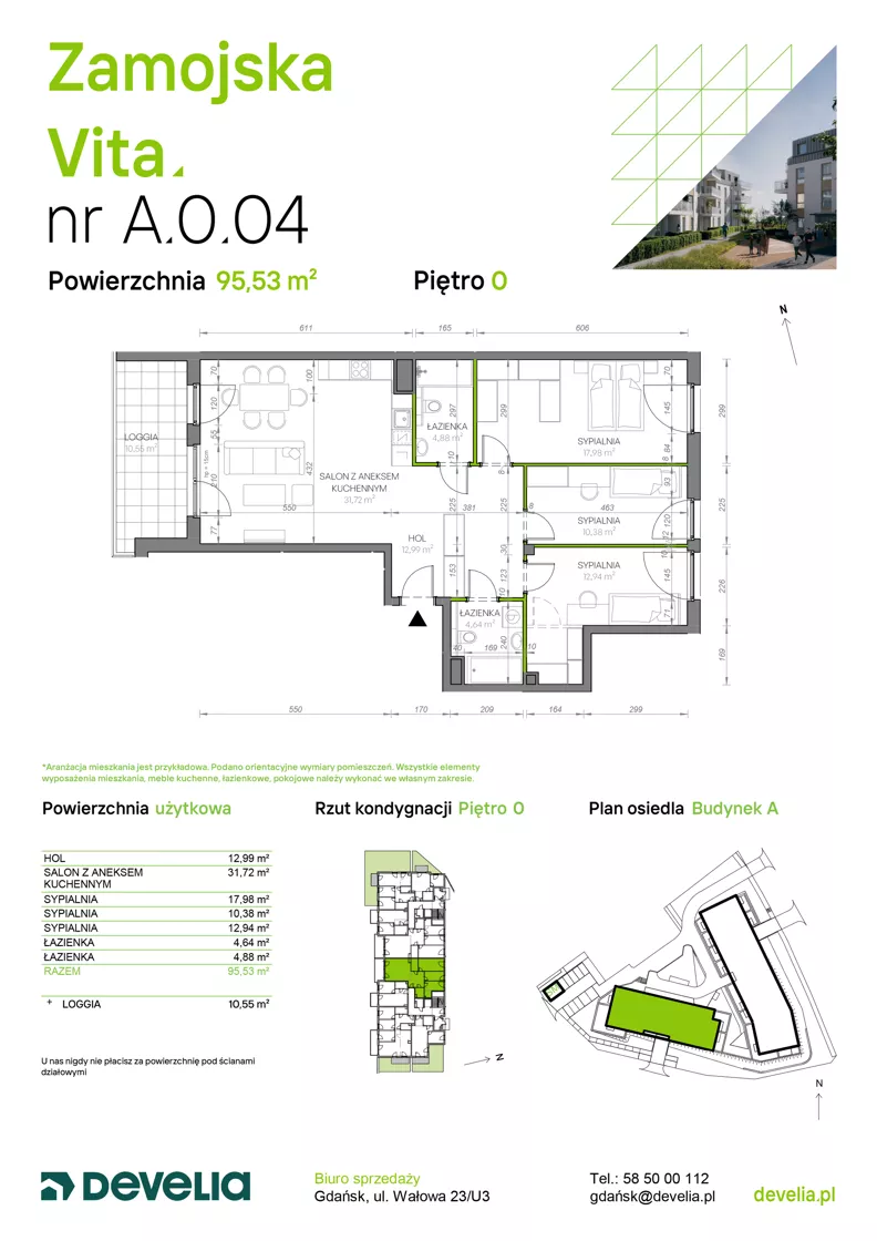 4 pokoje, mieszkanie 95,53 m², parter, oferta nr A.0.04, Zamojska Vita, Gdańsk, Ujeścisko-Łostowice, Ujeścisko, ul. Zamojska 11