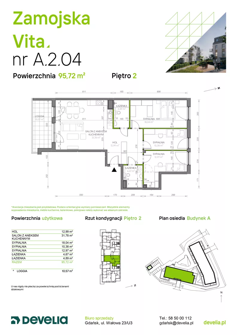 4 pokoje, mieszkanie 95,72 m², piętro 2, oferta nr A.2.04, Zamojska Vita, Gdańsk, Ujeścisko-Łostowice, Ujeścisko, ul. Zamojska 11
