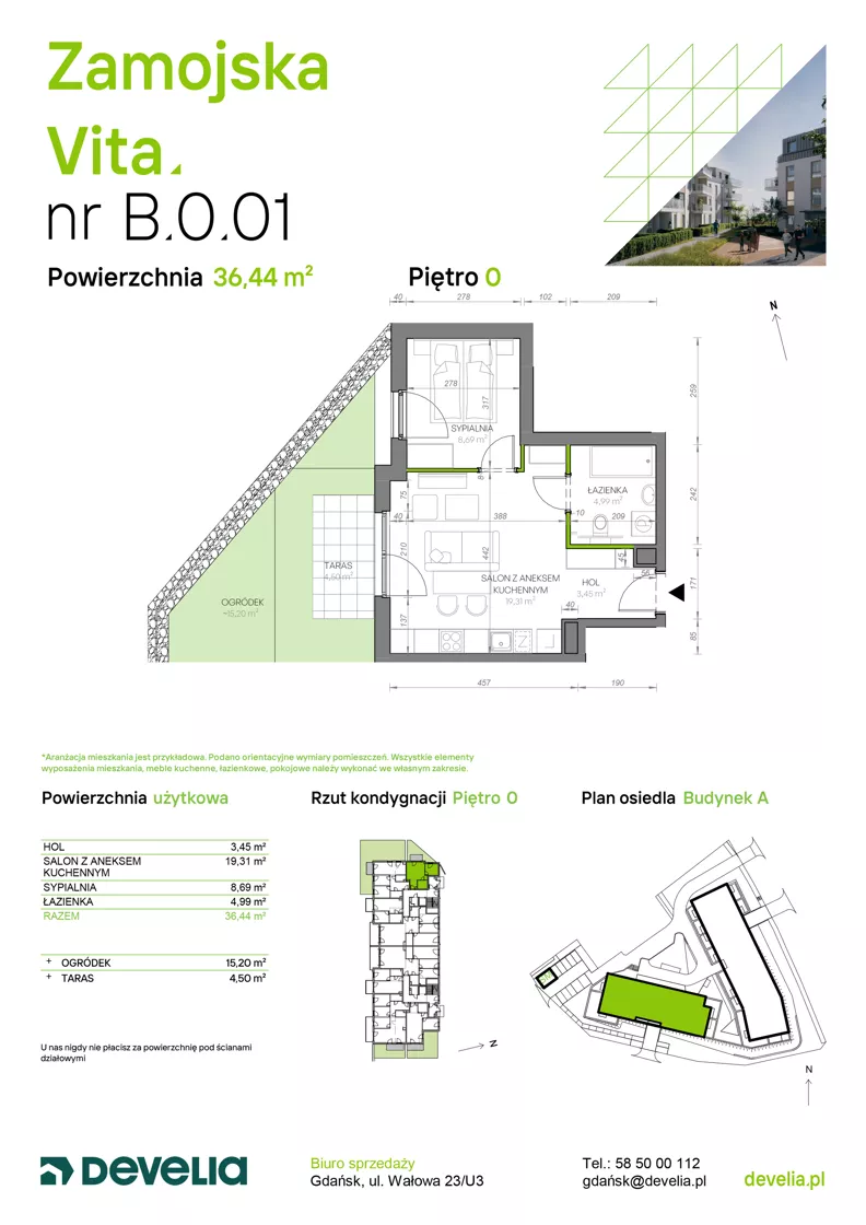 2 pokoje, mieszkanie 36,44 m², parter, oferta nr B.0.01, Zamojska Vita, Gdańsk, Ujeścisko-Łostowice, Ujeścisko, ul. Zamojska 11