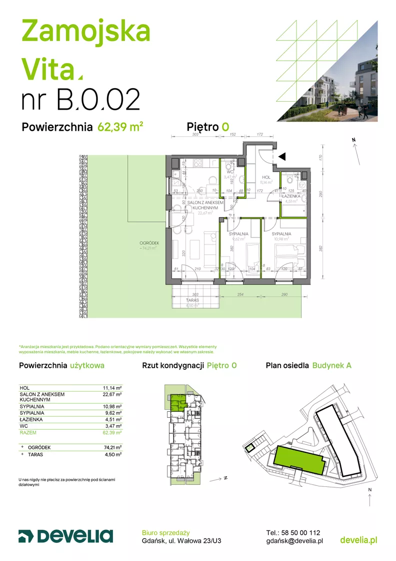 3 pokoje, mieszkanie 62,39 m², parter, oferta nr B.0.02, Zamojska Vita, Gdańsk, Ujeścisko-Łostowice, Ujeścisko, ul. Zamojska 11