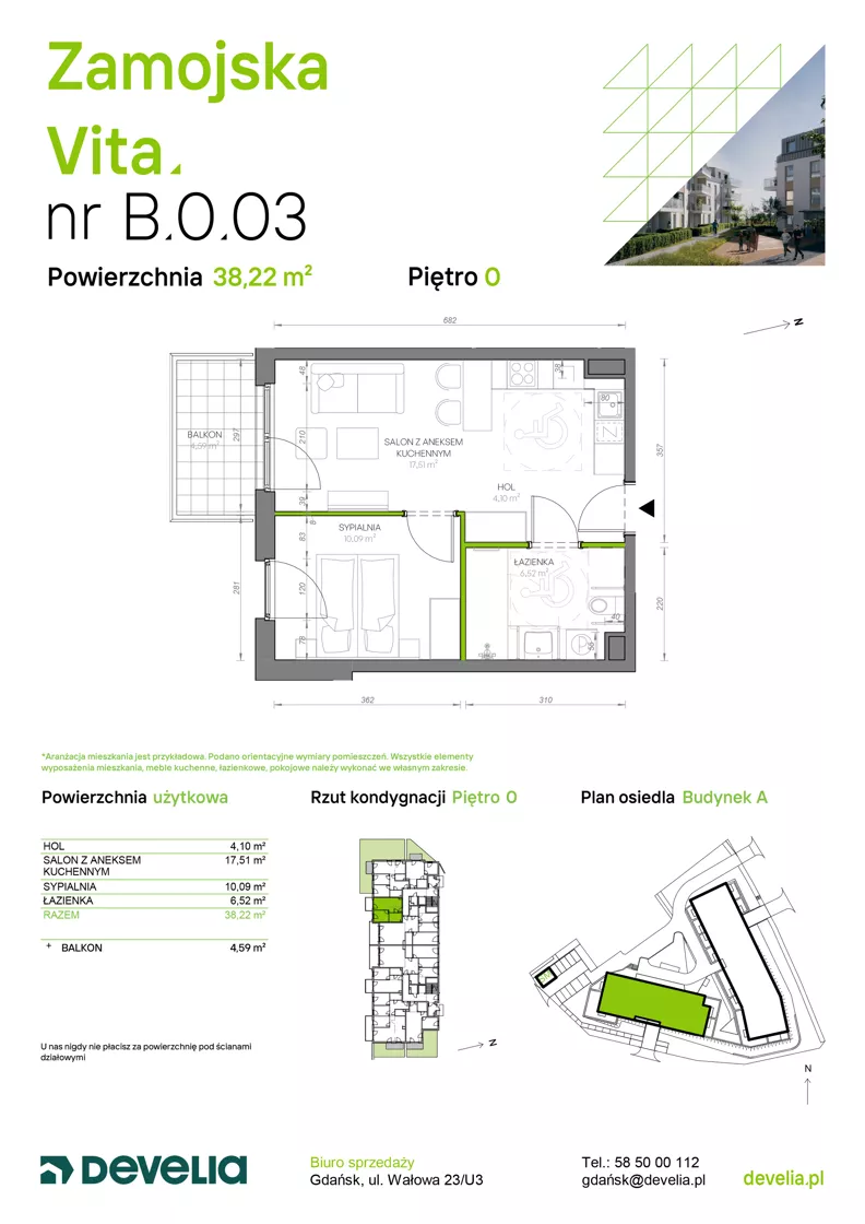 2 pokoje, mieszkanie 38,22 m², parter, oferta nr B.0.03, Zamojska Vita, Gdańsk, Ujeścisko-Łostowice, Ujeścisko, ul. Zamojska 11