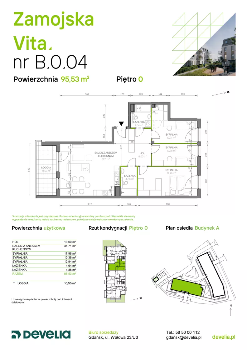 4 pokoje, mieszkanie 95,53 m², parter, oferta nr B.0.04, Zamojska Vita, Gdańsk, Ujeścisko-Łostowice, Ujeścisko, ul. Zamojska 11