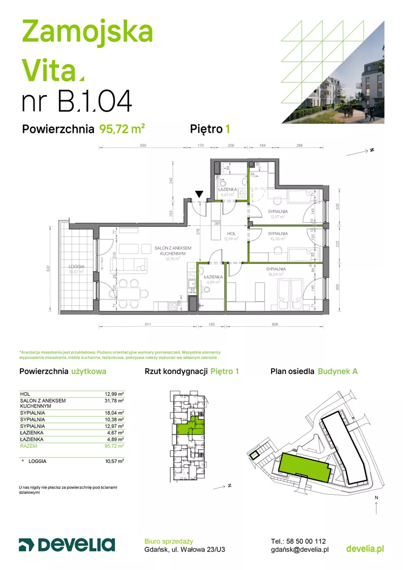4 pokoje, mieszkanie 95,72 m², piętro 1, oferta nr B.1.04, Zamojska Vita, Gdańsk, Ujeścisko-Łostowice, Ujeścisko, ul. Zamojska 11