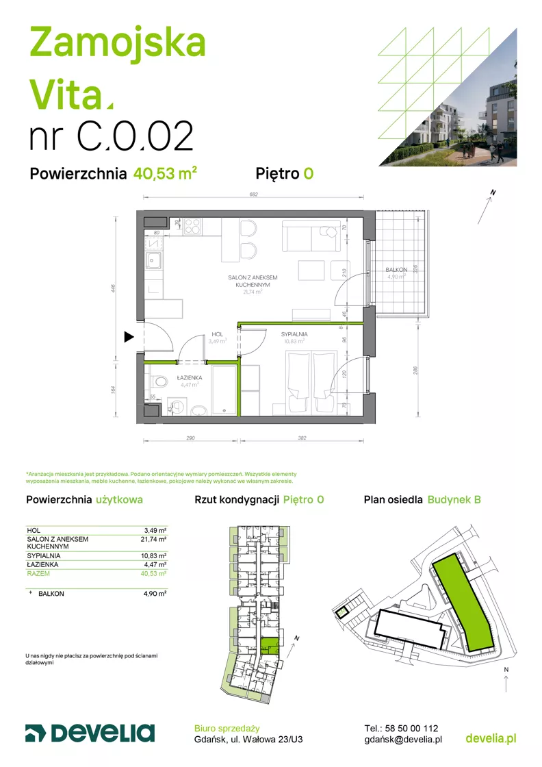 2 pokoje, mieszkanie 40,53 m², parter, oferta nr C.0.02, Zamojska Vita, Gdańsk, Ujeścisko-Łostowice, Ujeścisko, ul. Zamojska 11