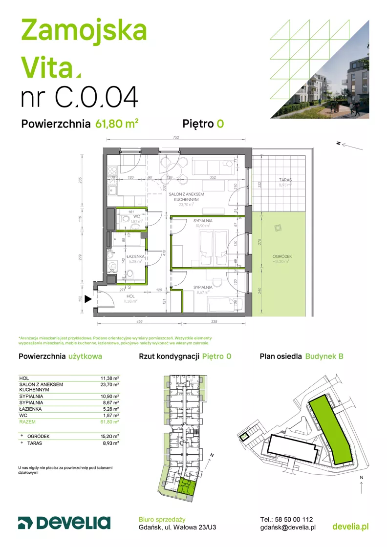 3 pokoje, mieszkanie 61,80 m², parter, oferta nr C.0.04, Zamojska Vita, Gdańsk, Ujeścisko-Łostowice, Ujeścisko, ul. Zamojska 11