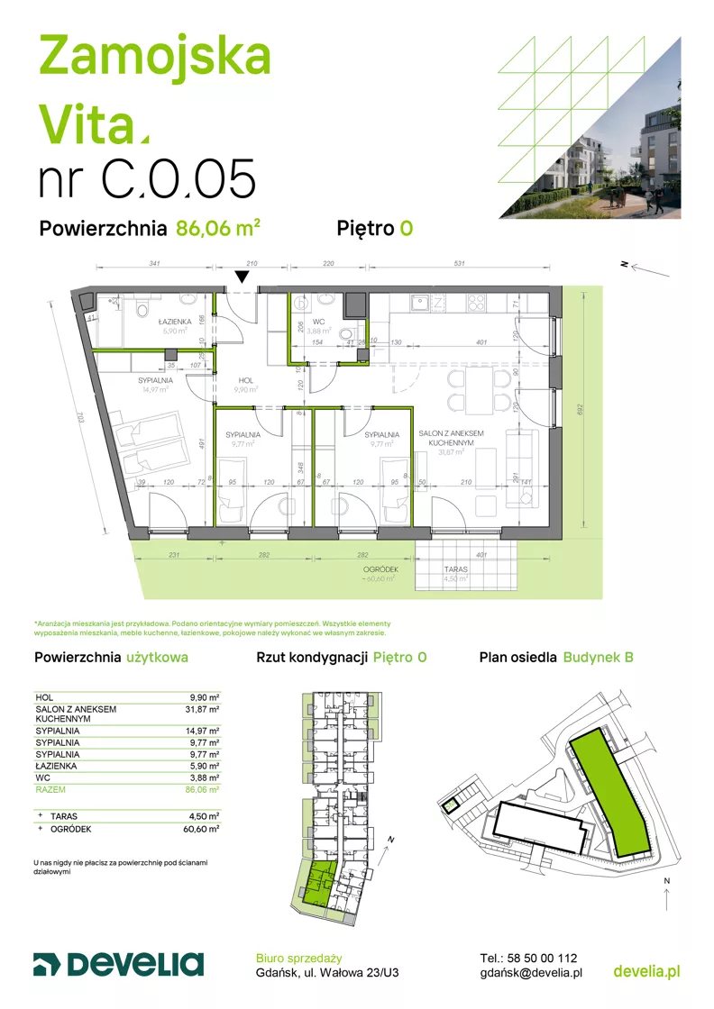4 pokoje, mieszkanie 86,06 m², parter, oferta nr C.0.05, Zamojska Vita, Gdańsk, Ujeścisko-Łostowice, Ujeścisko, ul. Zamojska 11