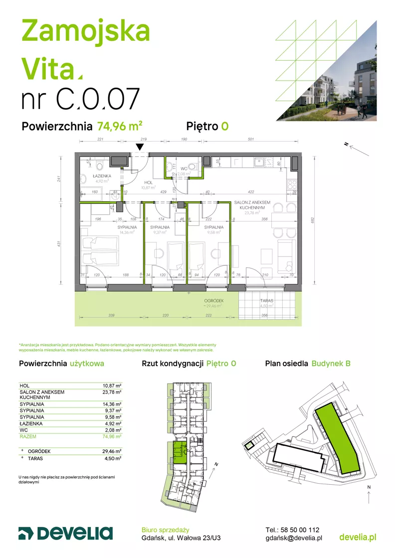 4 pokoje, mieszkanie 74,96 m², parter, oferta nr C.0.07, Zamojska Vita, Gdańsk, Ujeścisko-Łostowice, Ujeścisko, ul. Zamojska 11