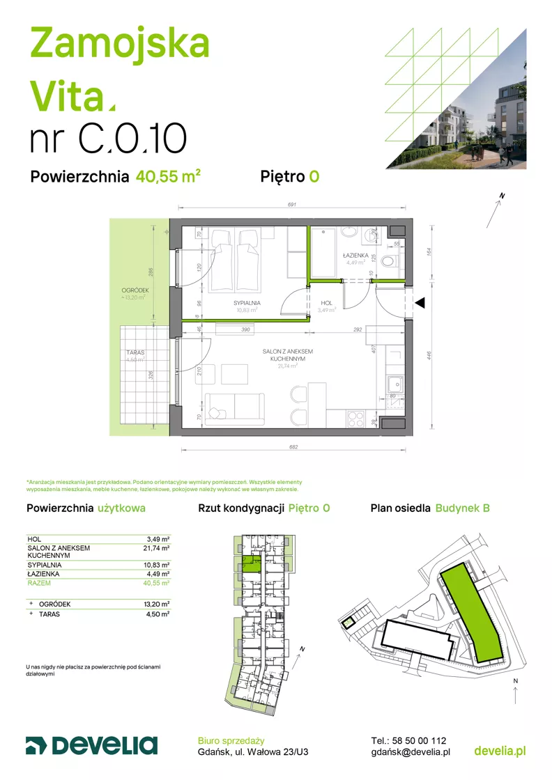 2 pokoje, mieszkanie 40,55 m², parter, oferta nr C.0.10, Zamojska Vita, Gdańsk, Ujeścisko-Łostowice, Ujeścisko, ul. Zamojska 11