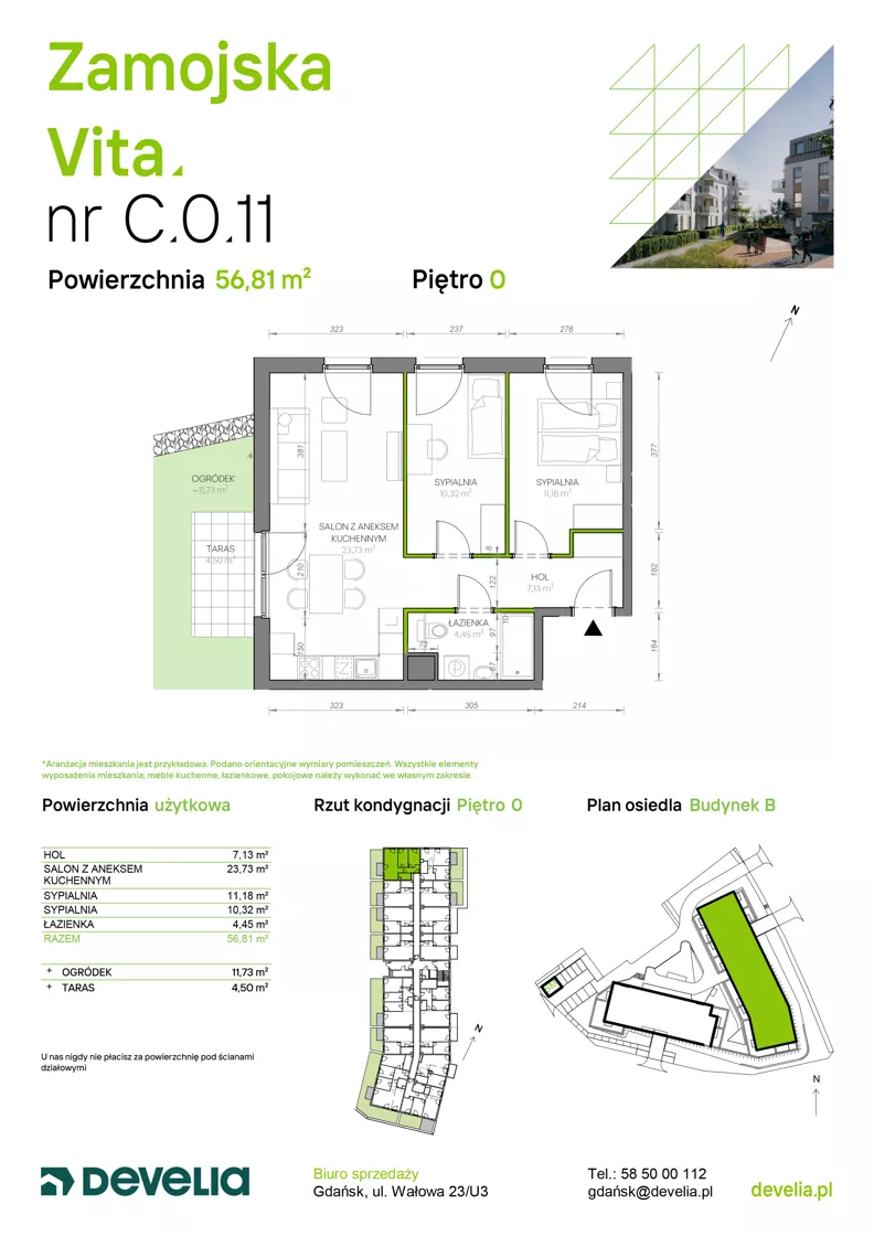 3 pokoje, mieszkanie 56,81 m², parter, oferta nr C.0.11, Zamojska Vita, Gdańsk, Ujeścisko-Łostowice, Ujeścisko, ul. Zamojska 11