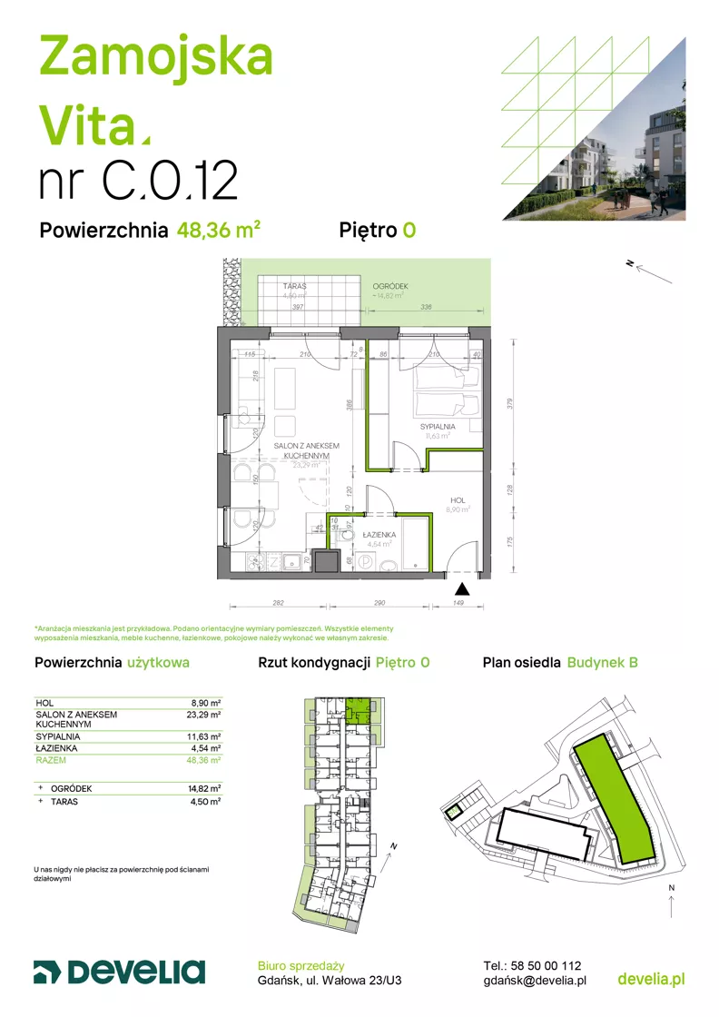 2 pokoje, mieszkanie 48,36 m², parter, oferta nr C.0.12, Zamojska Vita, Gdańsk, Ujeścisko-Łostowice, Ujeścisko, ul. Zamojska 11