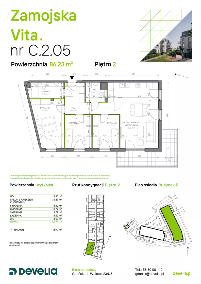 4 pokoje, mieszkanie 86,23 m², piętro 2, oferta nr C.2.05, Zamojska Vita, Gdańsk, Ujeścisko-Łostowice, Ujeścisko, ul. Zamojska 11