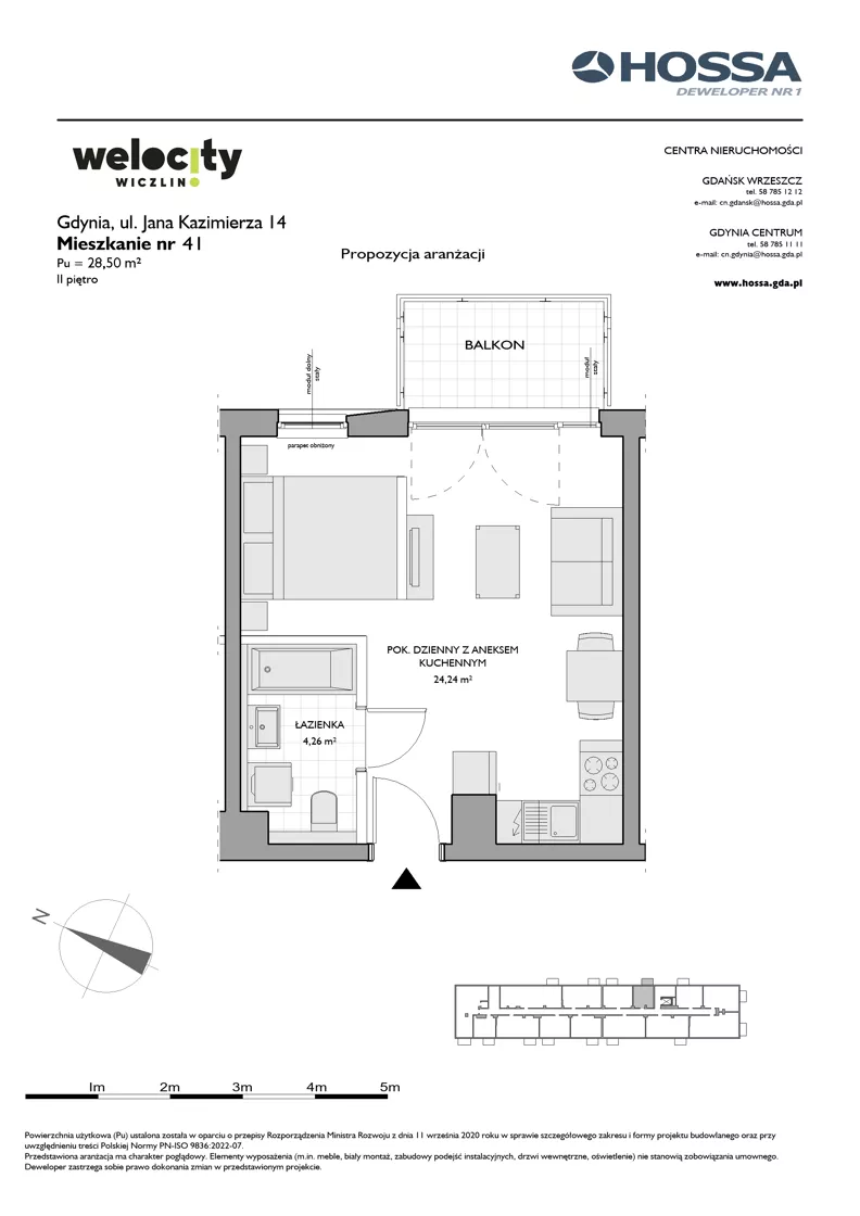 1 pokój, mieszkanie 28,50 m², piętro 2, oferta nr WW/JK14/41, Welocity Wiczlino, Gdynia, Chwarzno-Wiczlino, ul. Jana Kazimierza