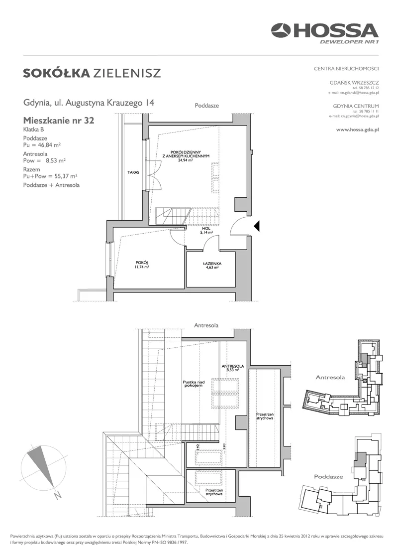 2 pokoje, mieszkanie 46,84 m², piętro 3, oferta nr SZ/K14B/32, Sokółka Zielenisz, Gdynia, Chwarzno-Wiczlino, ul. bpa Baranauskasa