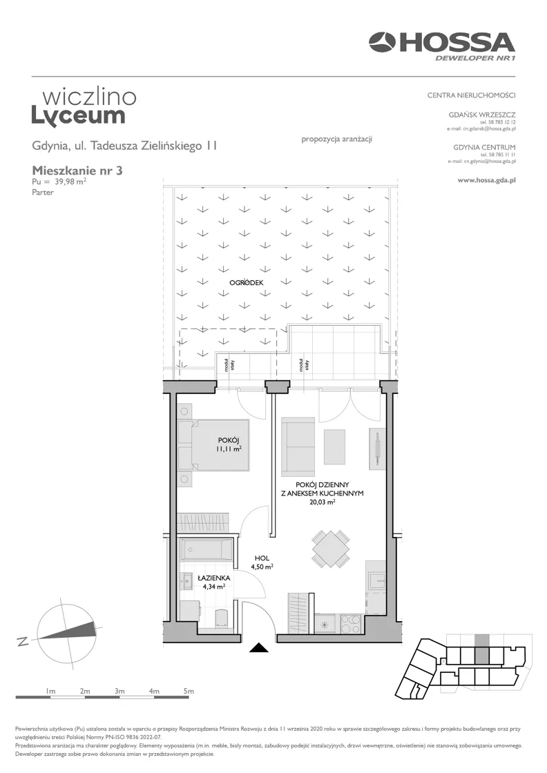 2 pokoje, mieszkanie 39,98 m², parter, oferta nr WL/Z11/3, Wiczlino Lyceum, Gdynia, Chwarzno-Wiczlino, Wiczlino, ul. Danusi 31