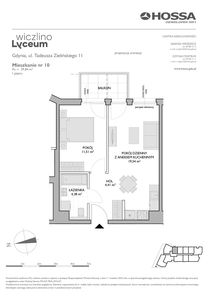2 pokoje, mieszkanie 39,84 m², piętro 1, oferta nr WL/Z11/10, Wiczlino Lyceum, Gdynia, Chwarzno-Wiczlino, Wiczlino, ul. Danusi 31