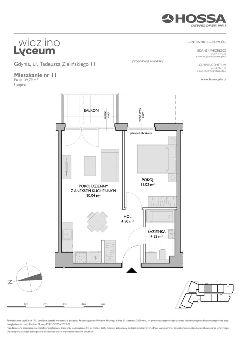 2 pokoje, mieszkanie 39,79 m², piętro 1, oferta nr WL/Z11/11, Wiczlino Lyceum, Gdynia, Chwarzno-Wiczlino, Wiczlino, ul. Danusi 31
