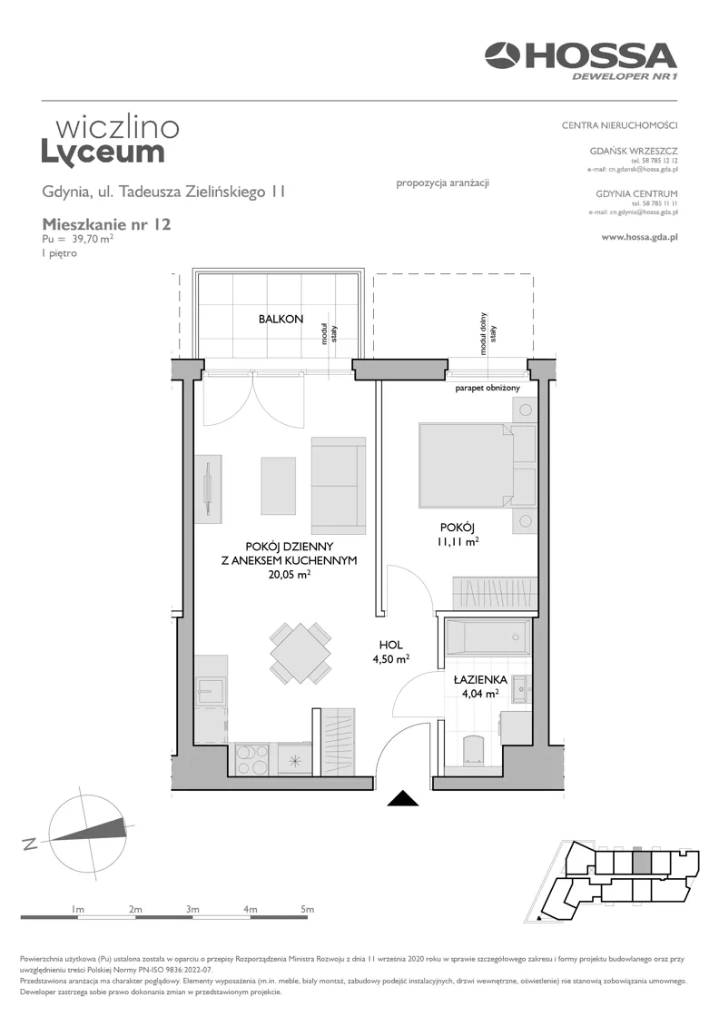 2 pokoje, mieszkanie 39,70 m², piętro 1, oferta nr WL/Z11/12, Wiczlino Lyceum, Gdynia, Chwarzno-Wiczlino, Wiczlino, ul. Danusi 31