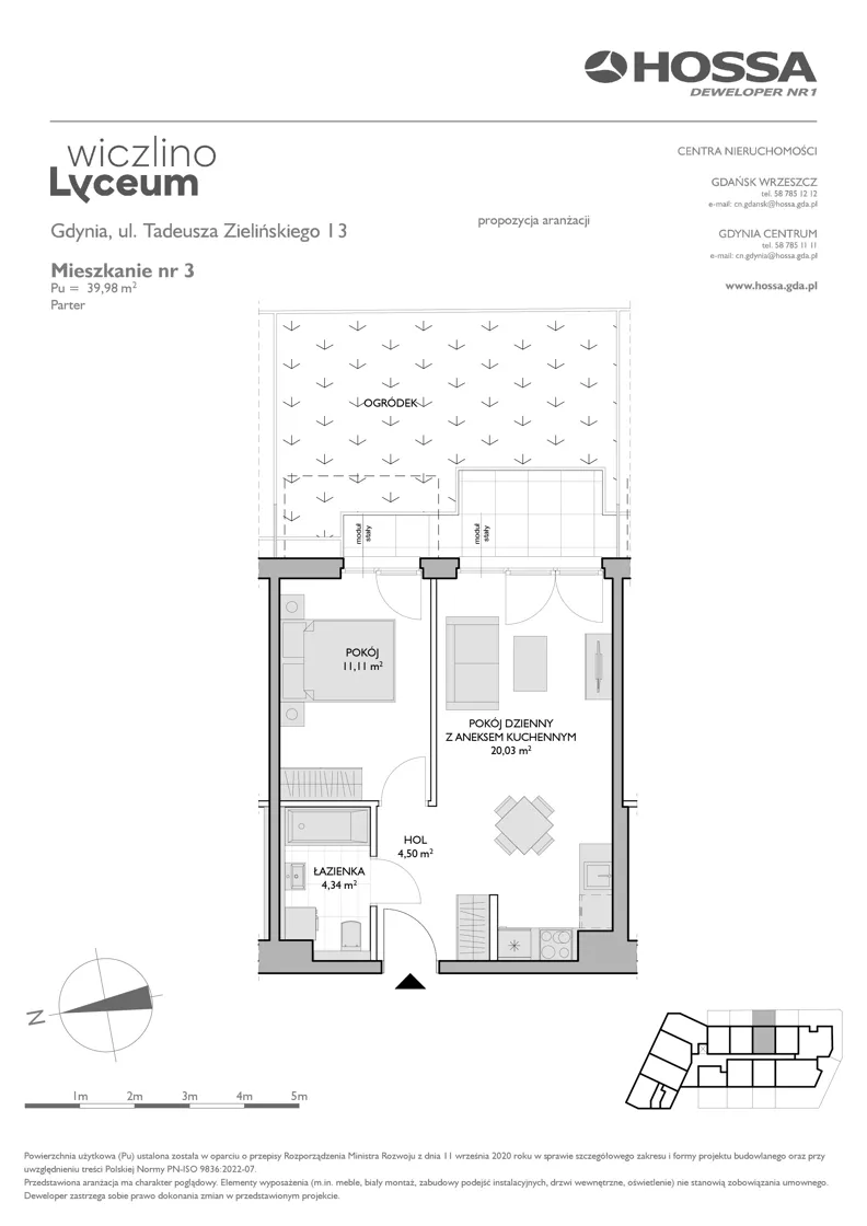 2 pokoje, mieszkanie 39,98 m², parter, oferta nr WL/Z13/3, Wiczlino Lyceum, Gdynia, Chwarzno-Wiczlino, Wiczlino, ul. Danusi 31
