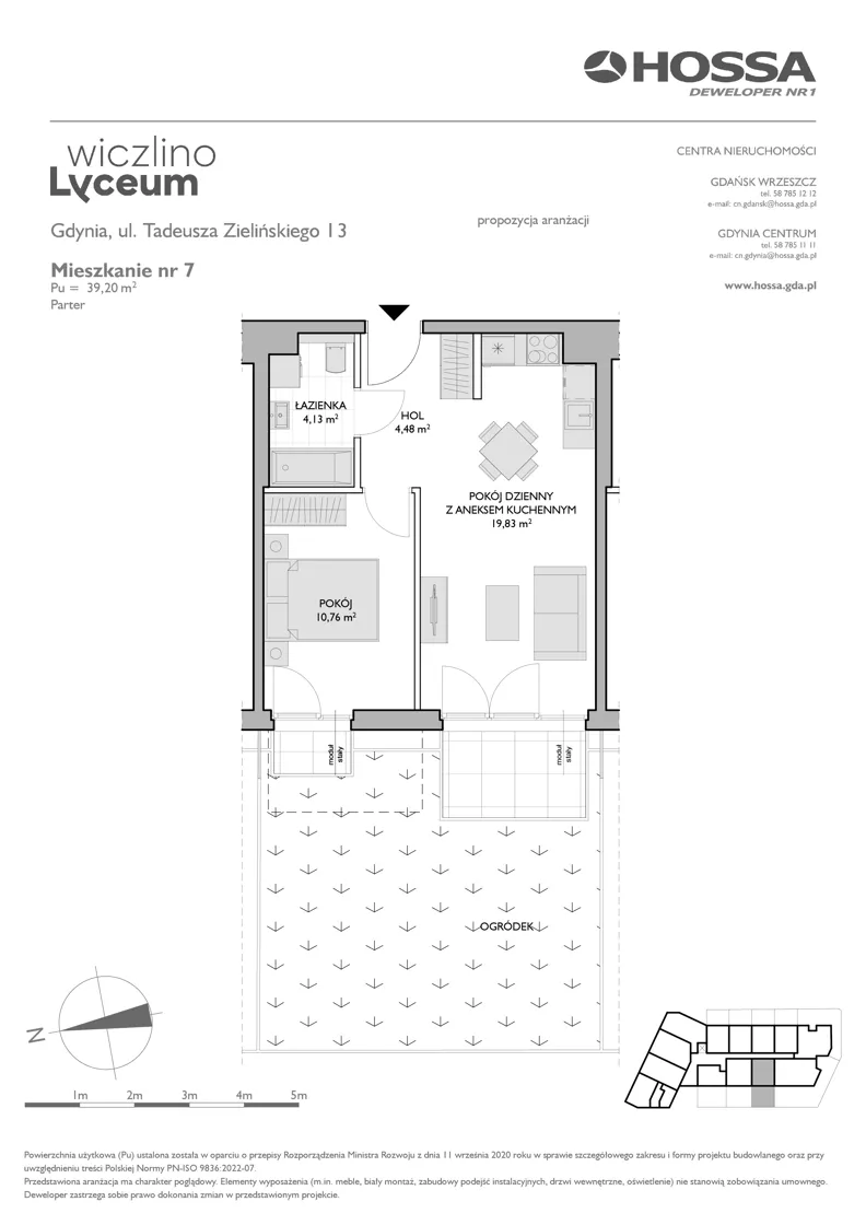 2 pokoje, mieszkanie 39,20 m², parter, oferta nr WL/Z13/7, Wiczlino Lyceum, Gdynia, Chwarzno-Wiczlino, Wiczlino, ul. Danusi 31