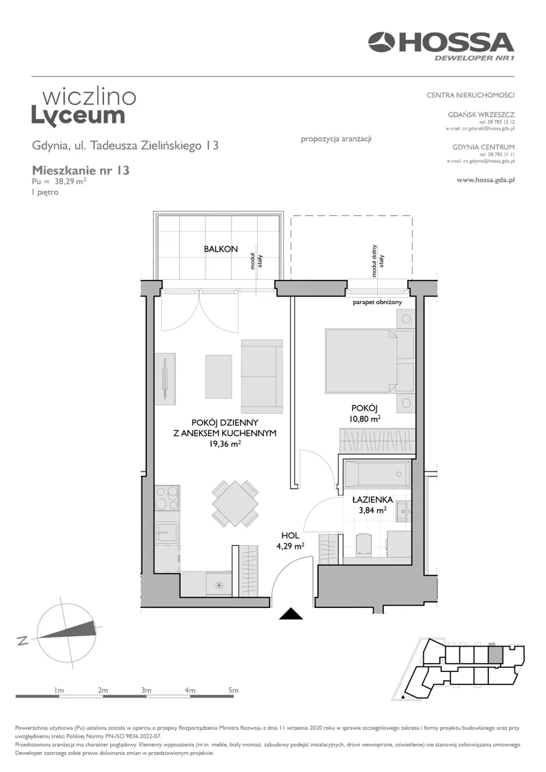 2 pokoje, mieszkanie 38,29 m², piętro 1, oferta nr WL/Z13/13, Wiczlino Lyceum, Gdynia, Chwarzno-Wiczlino, Wiczlino, ul. Danusi 31