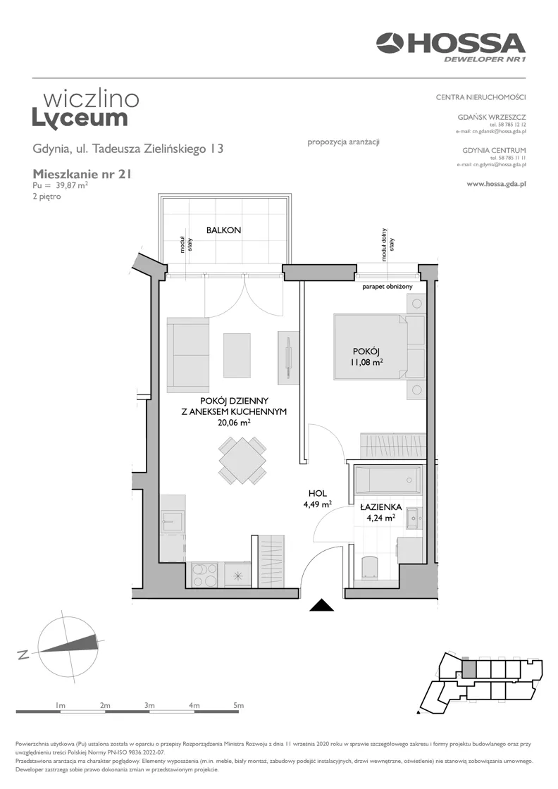2 pokoje, mieszkanie 39,87 m², piętro 2, oferta nr WL/Z13/21, Wiczlino Lyceum, Gdynia, Chwarzno-Wiczlino, Wiczlino, ul. Danusi 31