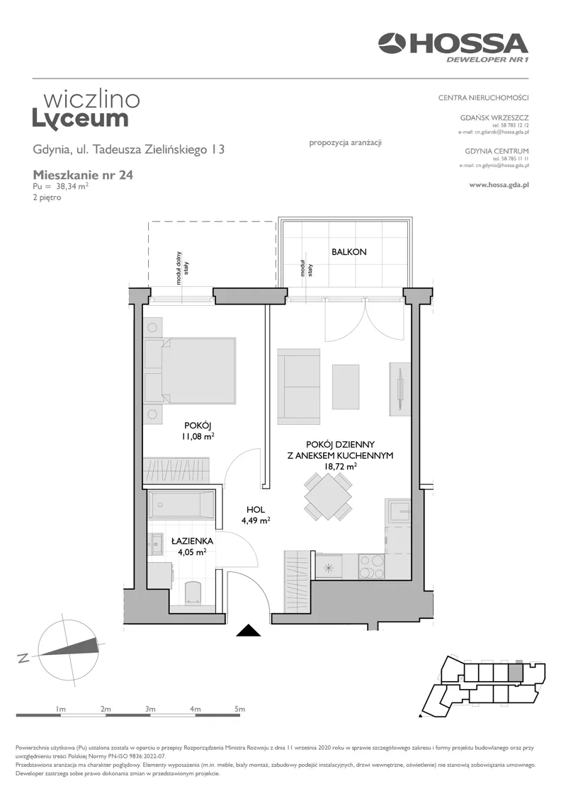 2 pokoje, mieszkanie 38,34 m², piętro 2, oferta nr WL/Z13/24, Wiczlino Lyceum, Gdynia, Chwarzno-Wiczlino, Wiczlino, ul. Danusi 31