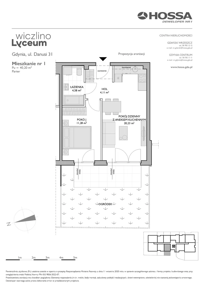 2 pokoje, mieszkanie 40,20 m², parter, oferta nr WL/D31/1, Wiczlino Lyceum, Gdynia, Chwarzno-Wiczlino, Wiczlino, ul. Danusi 31
