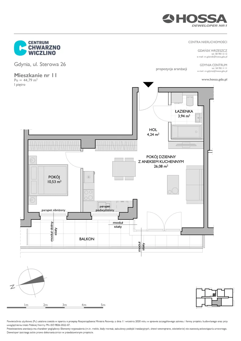 2 pokoje, mieszkanie 44,79 m², piętro 1, oferta nr CCW/S26/11, Centrum Chwarzno - Wiczlino , Gdynia, Chwarzno-Wiczlino, ul. Fregatowa