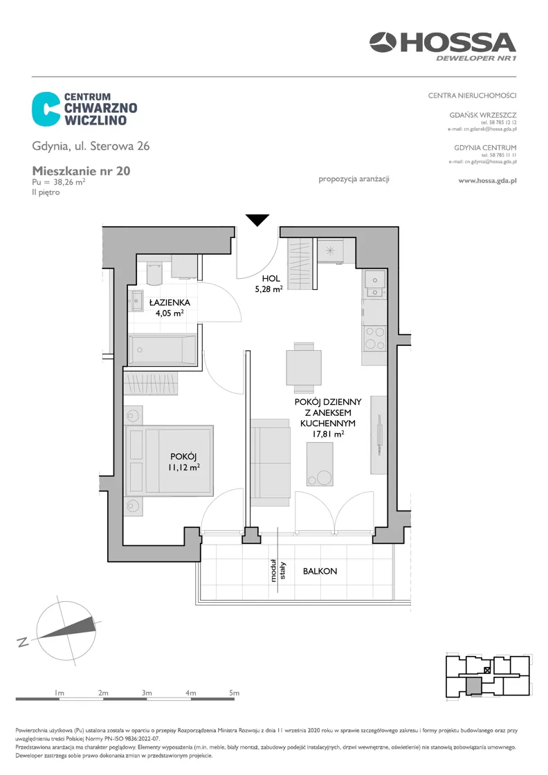 2 pokoje, mieszkanie 38,26 m², piętro 2, oferta nr CCW/S26/20, Centrum Chwarzno - Wiczlino , Gdynia, Chwarzno-Wiczlino, ul. Fregatowa