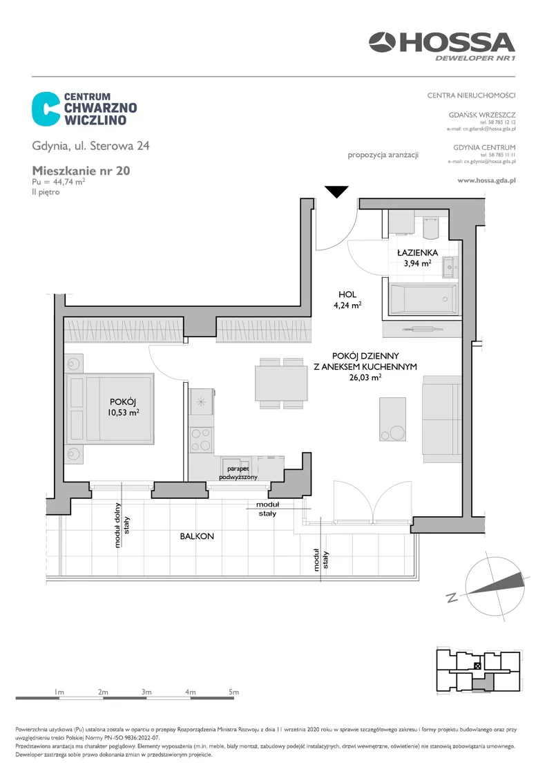 2 pokoje, mieszkanie 44,74 m², piętro 2, oferta nr CCW/S24/20, Centrum Chwarzno - Wiczlino , Gdynia, Chwarzno-Wiczlino, ul. Fregatowa