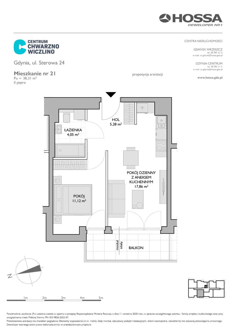 2 pokoje, mieszkanie 38,31 m², piętro 2, oferta nr CCW/S24/21, Centrum Chwarzno - Wiczlino , Gdynia, Chwarzno-Wiczlino, ul. Fregatowa