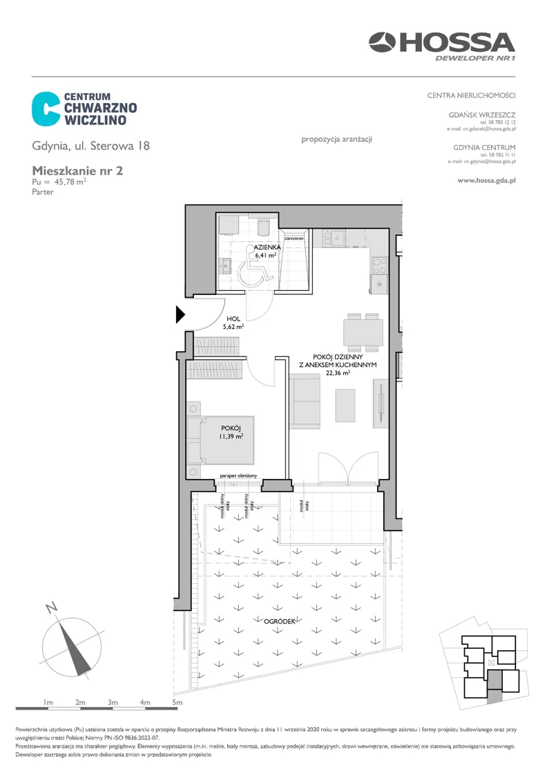 2 pokoje, mieszkanie 45,78 m², parter, oferta nr CCW/S18/2, Centrum Chwarzno - Wiczlino , Gdynia, Chwarzno-Wiczlino, ul. Fregatowa