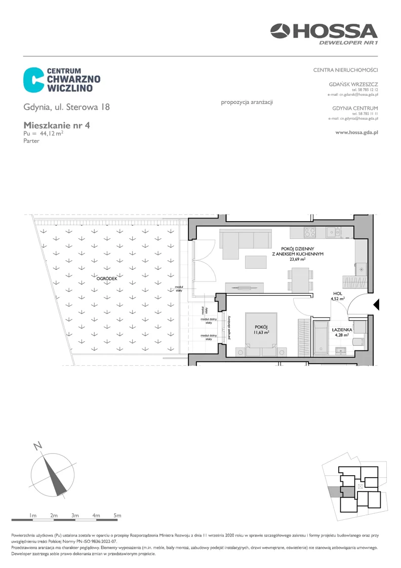 2 pokoje, mieszkanie 44,12 m², parter, oferta nr CCW/S18/4, Centrum Chwarzno - Wiczlino , Gdynia, Chwarzno-Wiczlino, ul. Fregatowa