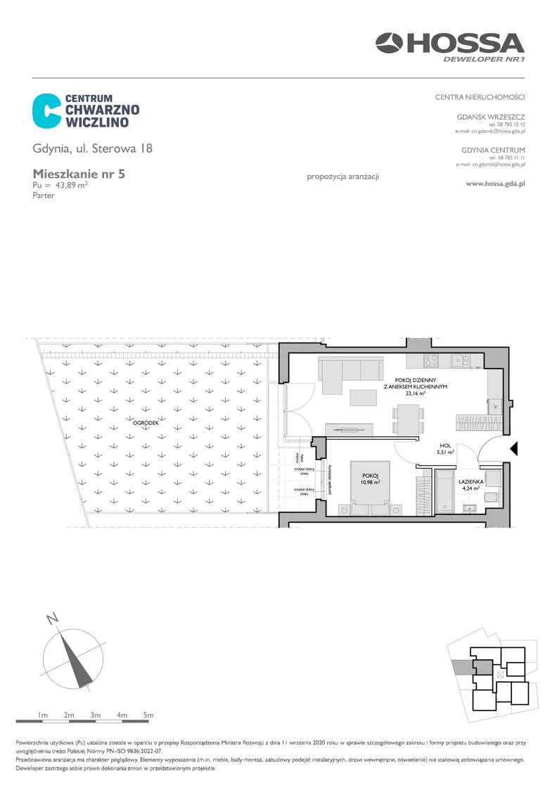 2 pokoje, mieszkanie 43,89 m², parter, oferta nr CCW/S18/5, Centrum Chwarzno - Wiczlino , Gdynia, Chwarzno-Wiczlino, ul. Fregatowa