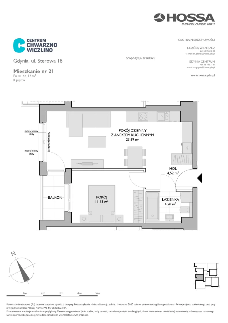 2 pokoje, mieszkanie 44,12 m², piętro 2, oferta nr CCW/S18/21, Centrum Chwarzno - Wiczlino , Gdynia, Chwarzno-Wiczlino, ul. Fregatowa