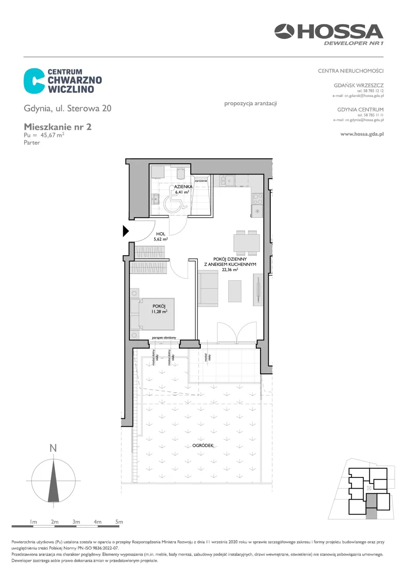 2 pokoje, mieszkanie 45,67 m², parter, oferta nr CCW/S20/2, Centrum Chwarzno - Wiczlino , Gdynia, Chwarzno-Wiczlino, ul. Fregatowa