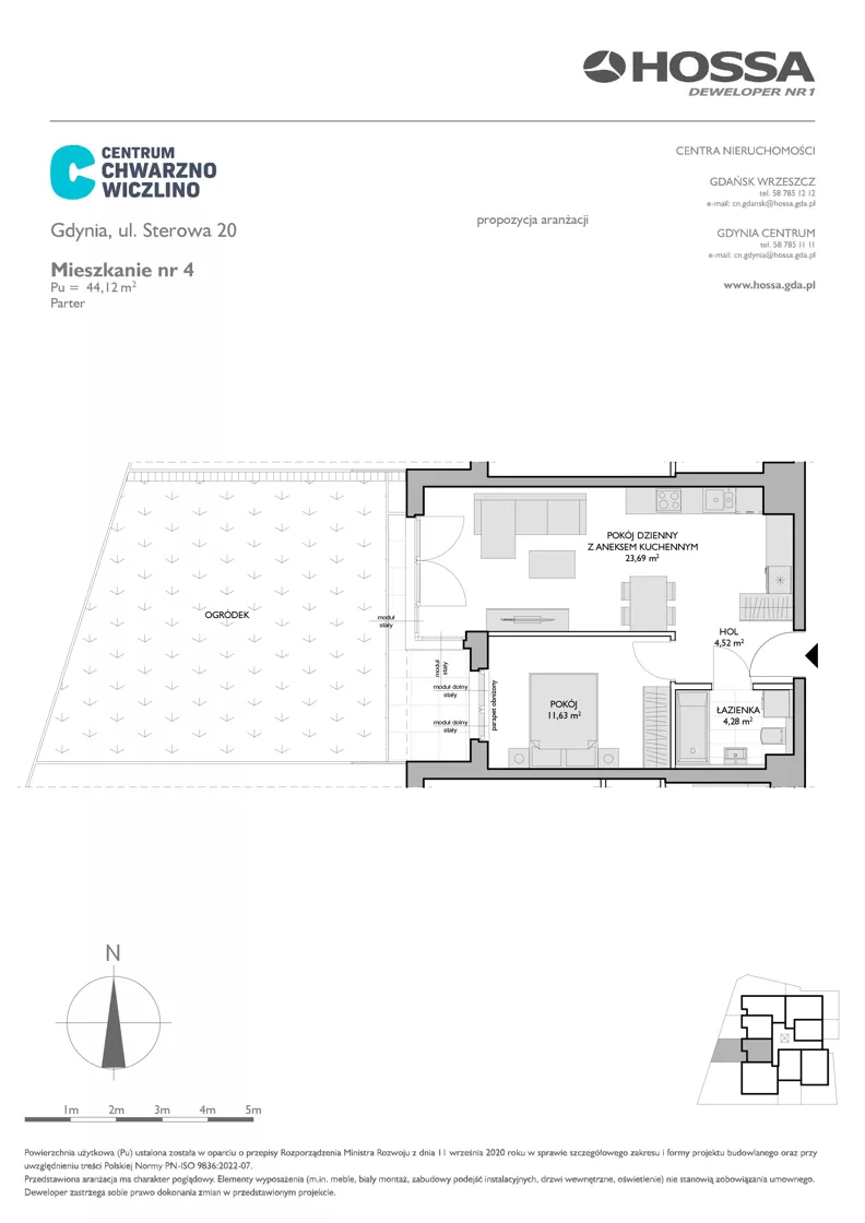 2 pokoje, mieszkanie 44,12 m², parter, oferta nr CCW/S20/4, Centrum Chwarzno - Wiczlino , Gdynia, Chwarzno-Wiczlino, ul. Fregatowa