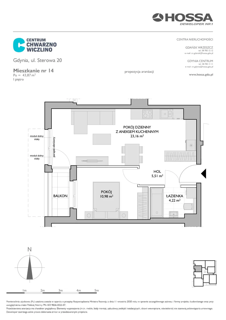 2 pokoje, mieszkanie 43,87 m², piętro 1, oferta nr CCW/S20/14, Centrum Chwarzno - Wiczlino , Gdynia, Chwarzno-Wiczlino, ul. Fregatowa