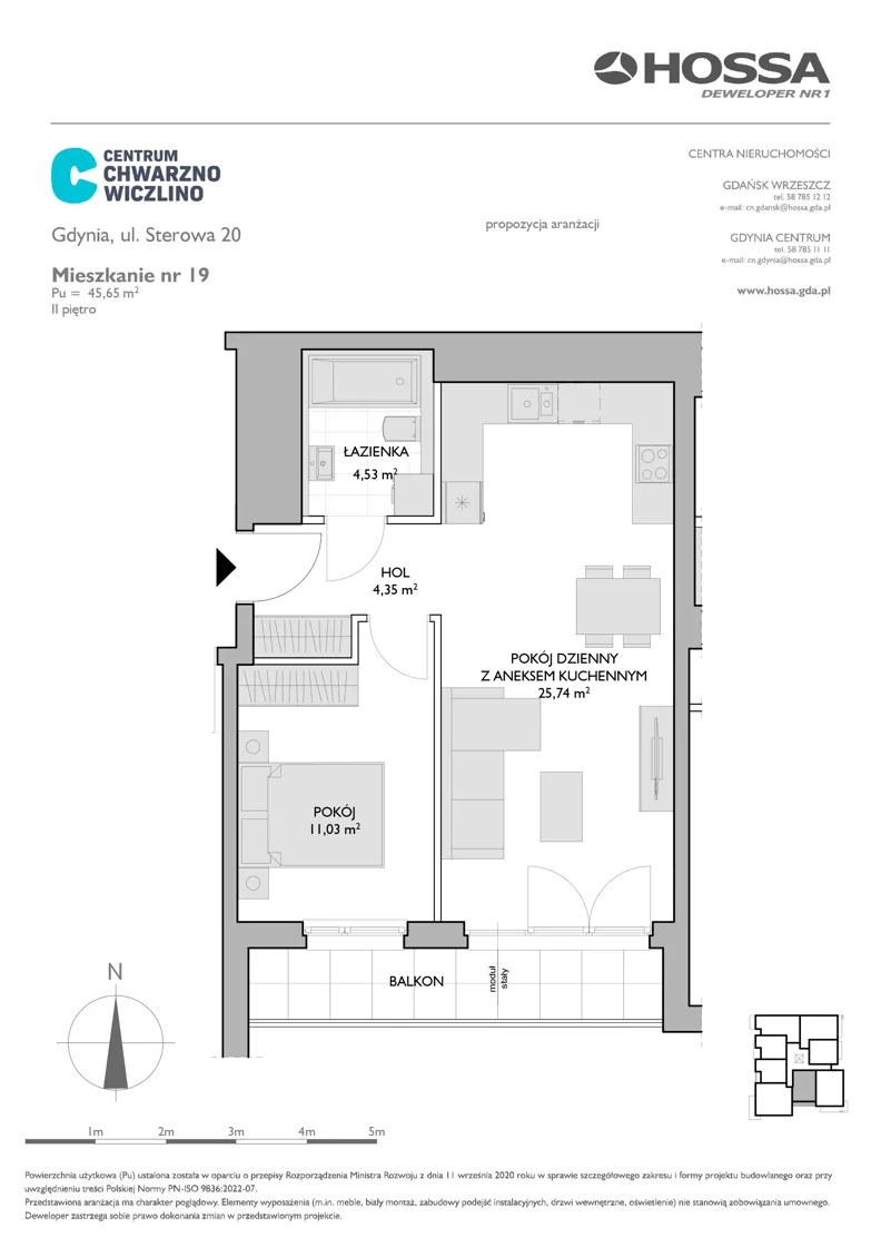 2 pokoje, mieszkanie 45,65 m², piętro 2, oferta nr CCW/S20/19, Centrum Chwarzno - Wiczlino , Gdynia, Chwarzno-Wiczlino, ul. Fregatowa
