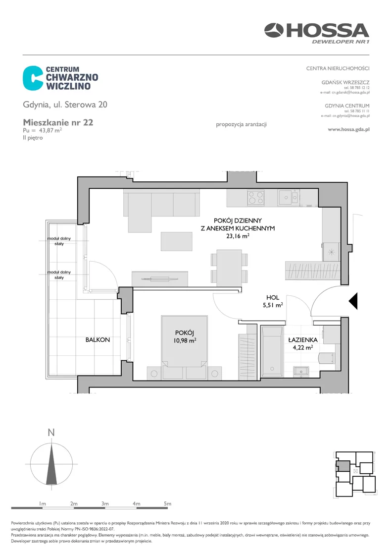 2 pokoje, mieszkanie 43,87 m², piętro 2, oferta nr CCW/S20/22, Centrum Chwarzno - Wiczlino , Gdynia, Chwarzno-Wiczlino, ul. Fregatowa
