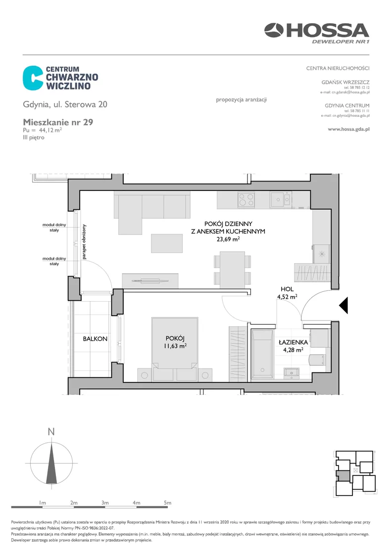 2 pokoje, mieszkanie 44,12 m², piętro 3, oferta nr CCW/S20/29, Centrum Chwarzno - Wiczlino , Gdynia, Chwarzno-Wiczlino, ul. Fregatowa