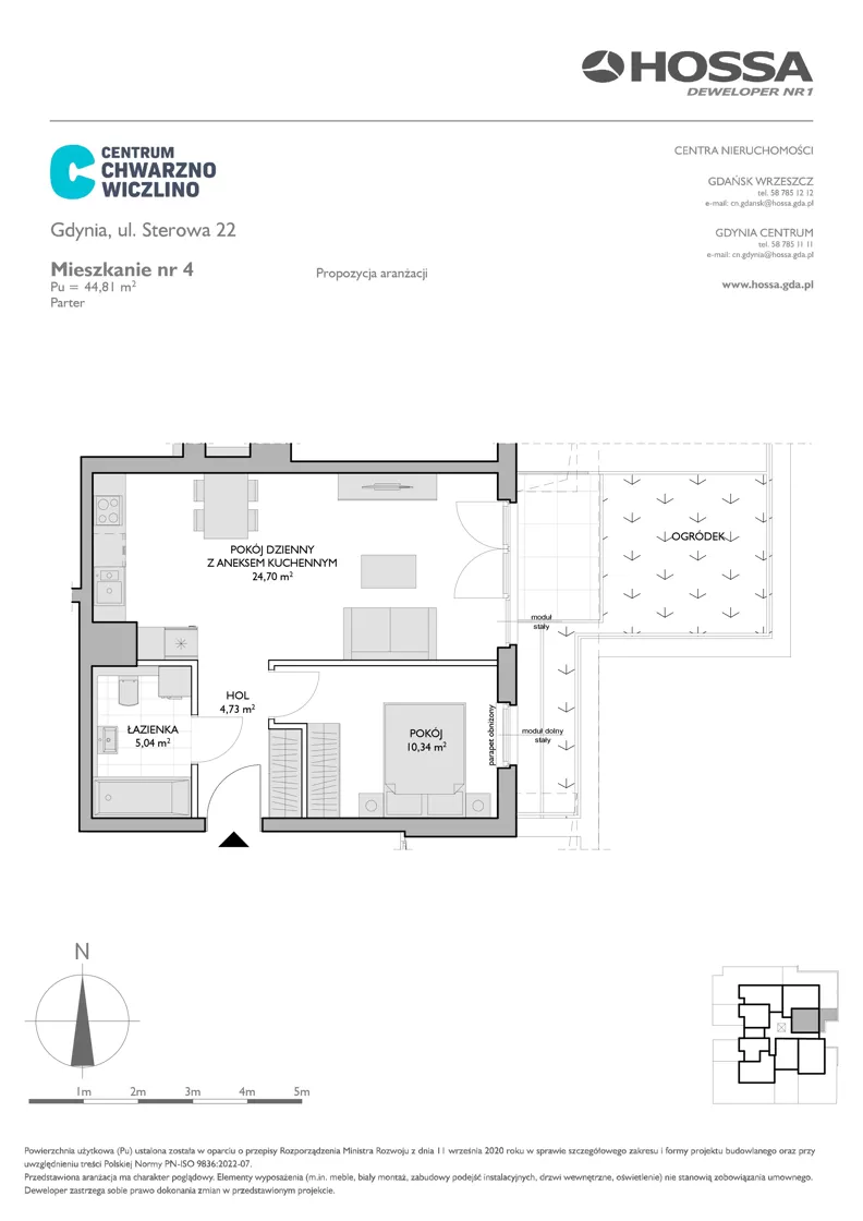 2 pokoje, mieszkanie 44,81 m², parter, oferta nr CCW/S22/4, Centrum Chwarzno - Wiczlino , Gdynia, Chwarzno-Wiczlino, ul. Fregatowa
