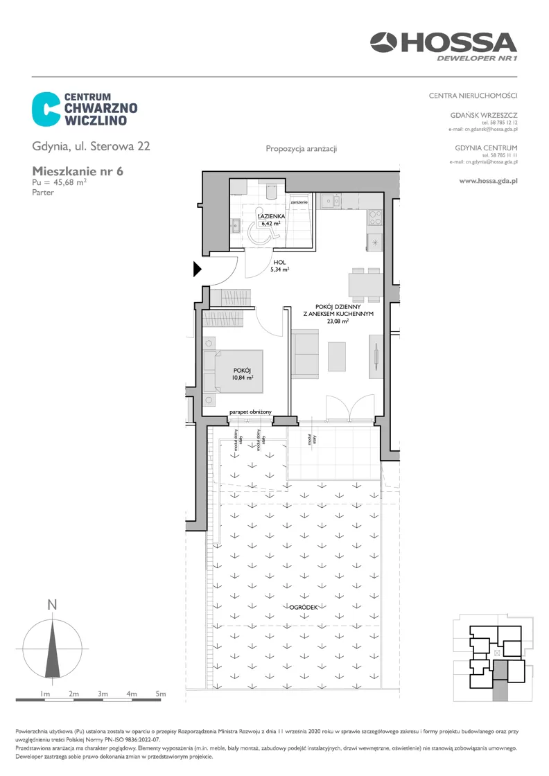 2 pokoje, mieszkanie 45,68 m², parter, oferta nr CCW/S22/6, Centrum Chwarzno - Wiczlino , Gdynia, Chwarzno-Wiczlino, ul. Fregatowa