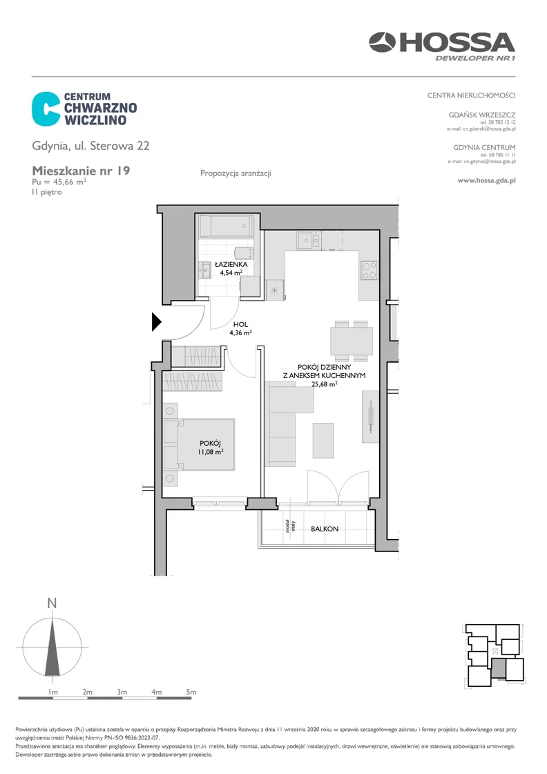 2 pokoje, mieszkanie 45,66 m², piętro 2, oferta nr CCW/S22/19, Centrum Chwarzno - Wiczlino , Gdynia, Chwarzno-Wiczlino, ul. Fregatowa