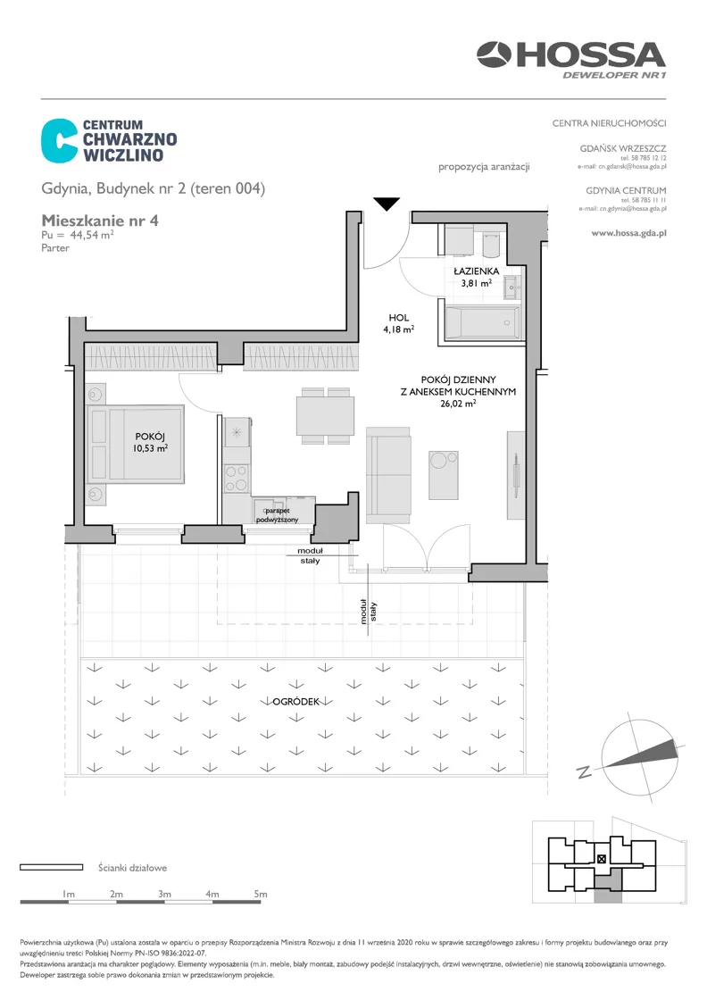 2 pokoje, mieszkanie 44,54 m², parter, oferta nr CCW/B2/4, Centrum Chwarzno - Wiczlino, Gdynia, Chwarzno-Wiczlino, ul. Fregatowa