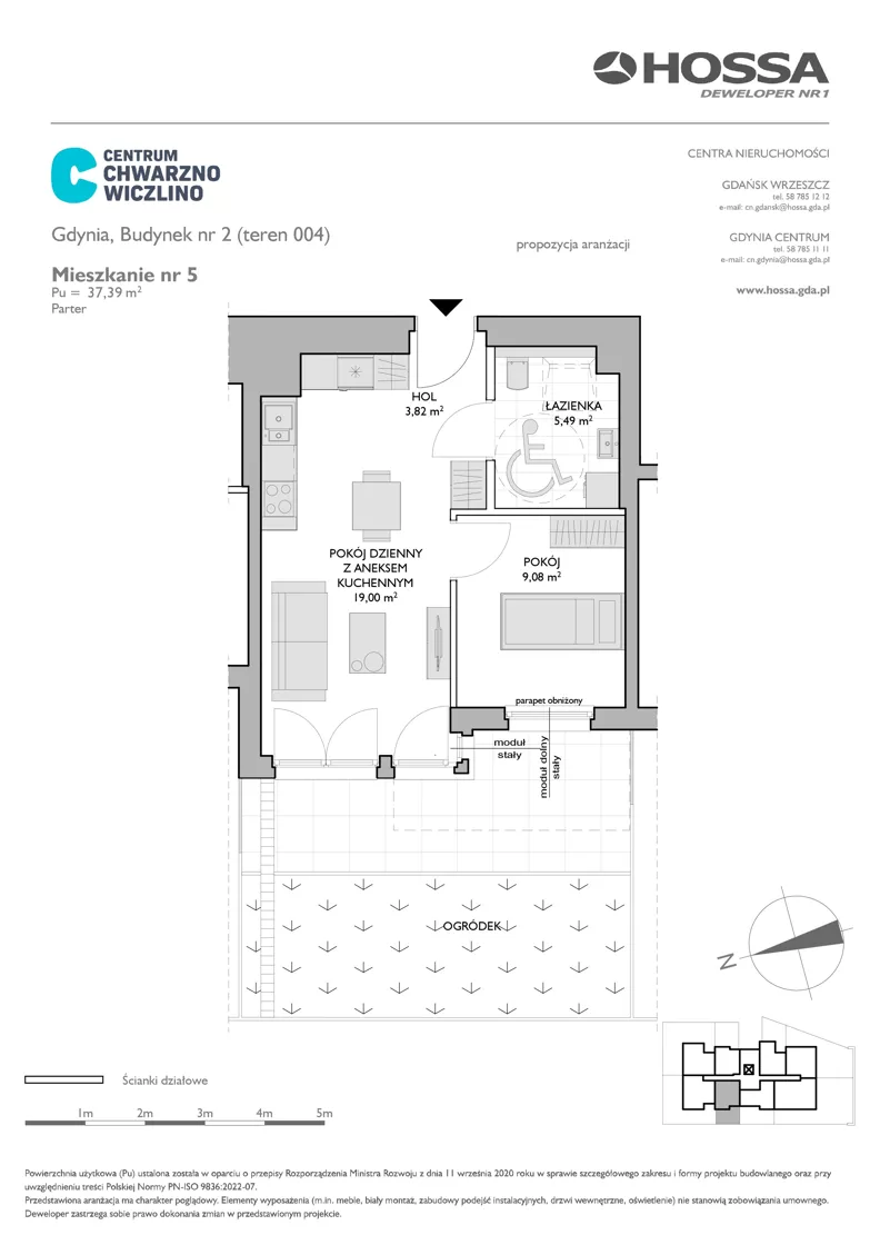 2 pokoje, mieszkanie 37,39 m², parter, oferta nr CCW/B2/5, Centrum Chwarzno - Wiczlino, Gdynia, Chwarzno-Wiczlino, ul. Fregatowa