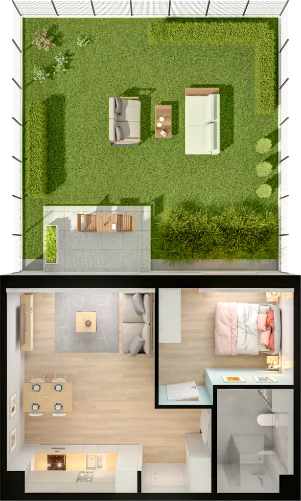 2 pokoje, mieszkanie 42,78 m², parter, oferta nr WW/B4/6, Welocity Wiczlino, Gdynia, Chwarzno-Wiczlino, ul. Jana Kazimierza