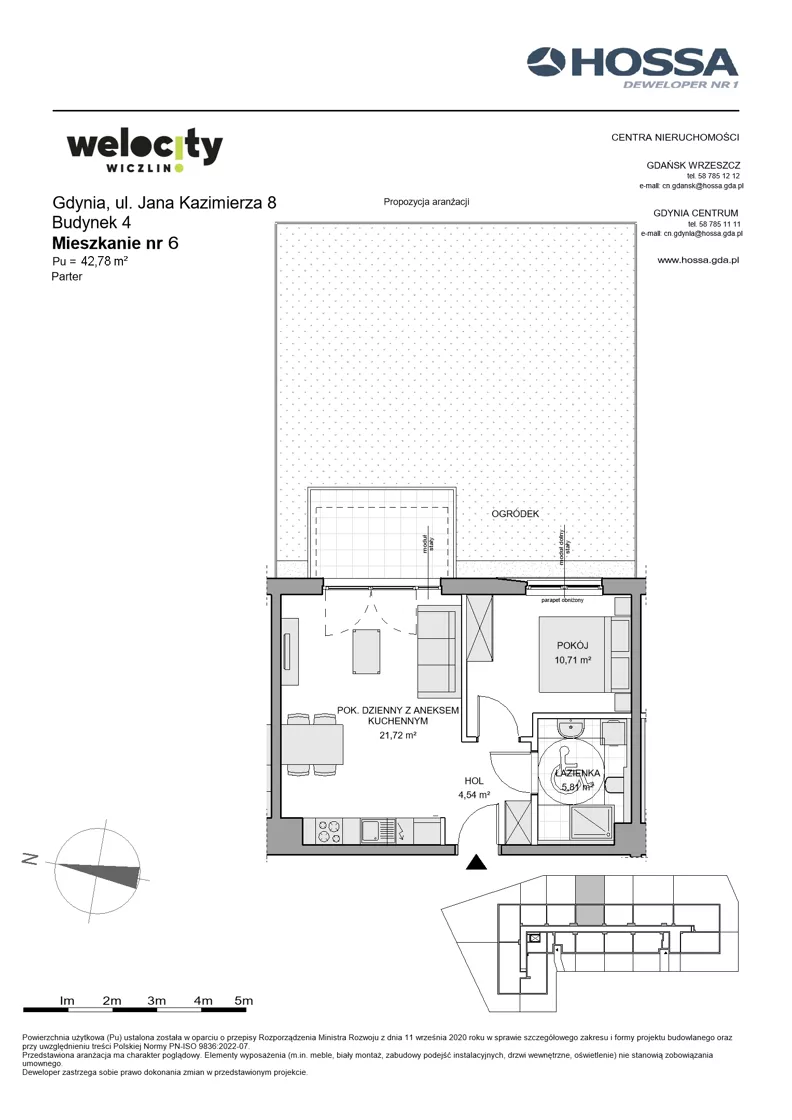 2 pokoje, mieszkanie 42,78 m², parter, oferta nr WW/B4/6, Welocity Wiczlino, Gdynia, Chwarzno-Wiczlino, ul. Jana Kazimierza