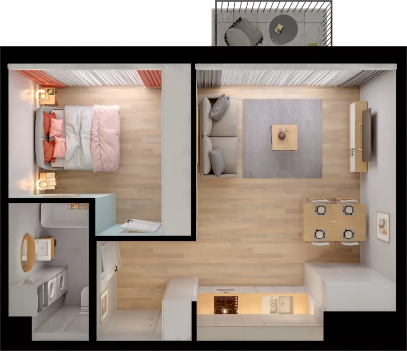2 pokoje, mieszkanie 42,11 m², piętro 2, oferta nr WW/B4/35, Welocity Wiczlino, Gdynia, Chwarzno-Wiczlino, ul. Jana Kazimierza