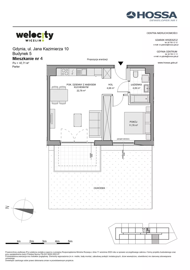 2 pokoje, mieszkanie 42,71 m², parter, oferta nr WW/B5/4, Welocity Wiczlino, Gdynia, Chwarzno-Wiczlino, ul. Jana Kazimierza